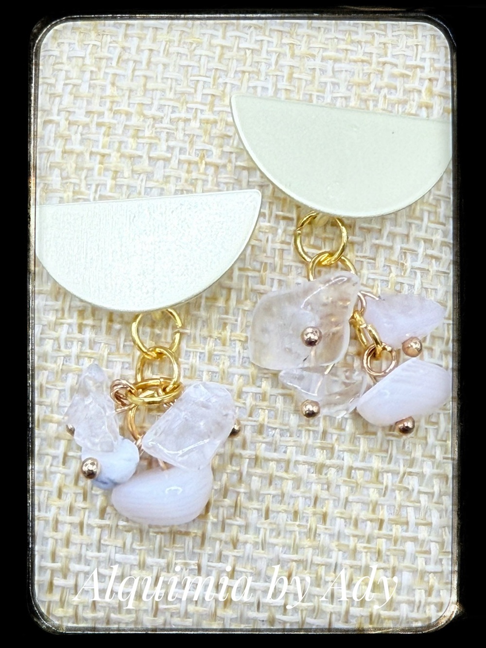 White quartz and jade Statement gold Earrings